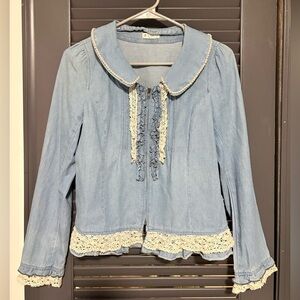 Axes Femme from Japan Light Blue Lace-Trim Denim Jacket